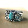 Vintage Flower Bohemian Imitation Turquoise Silver Color Metal Women Ring Suitable for Party Gathering Dinner