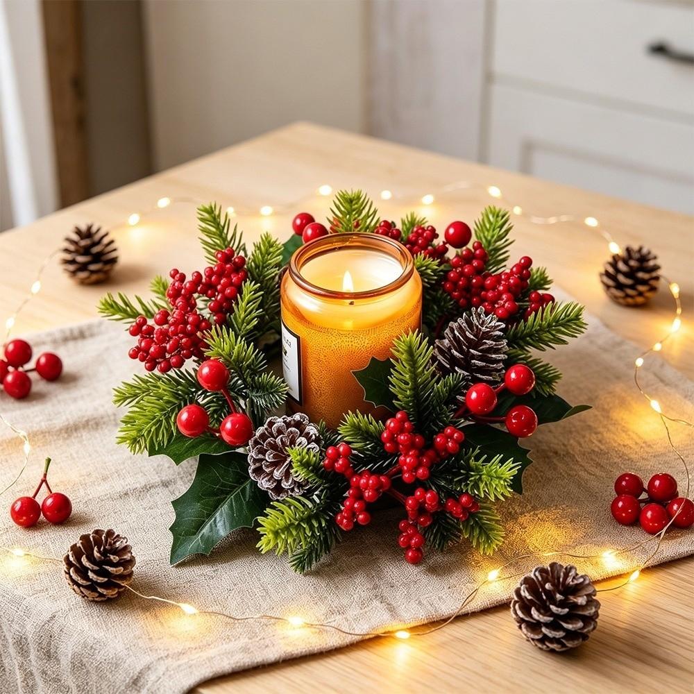 Plastic Christmas Candle Ring Artificial Pine Needle Table Centerpiece  Holiday Dinner Table