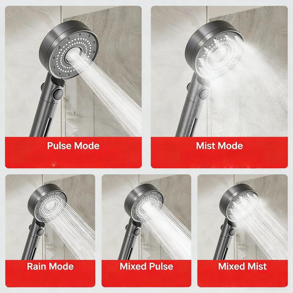 Honeywell Handheld Shower Head Set with Pressure Boost, Three-Piece Shower Kit, Five-Mode One-Touch Water Stop HS5Q