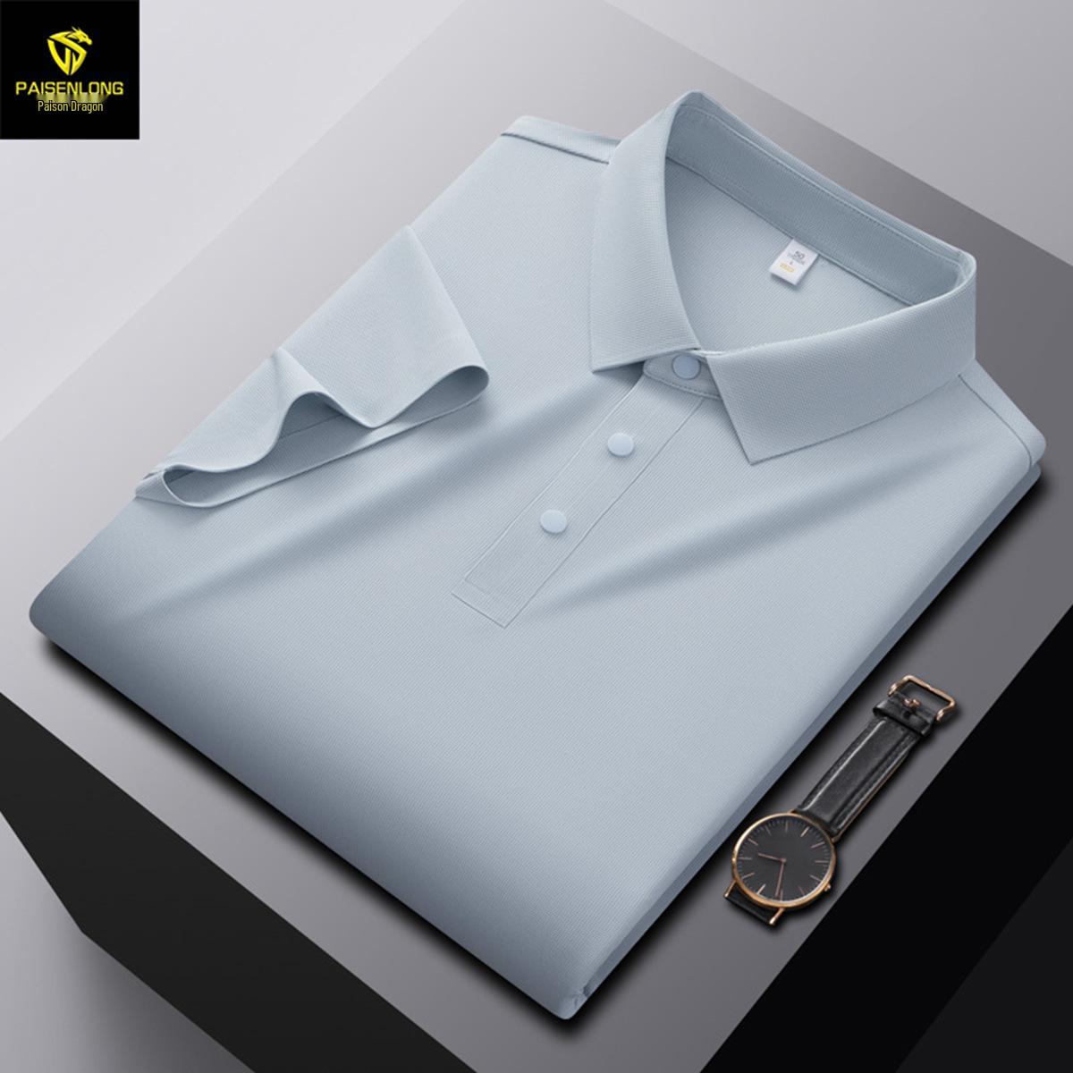 Ice Silk Seamless Men s Summer Polo Shirt with Waffle Knit Lapel L