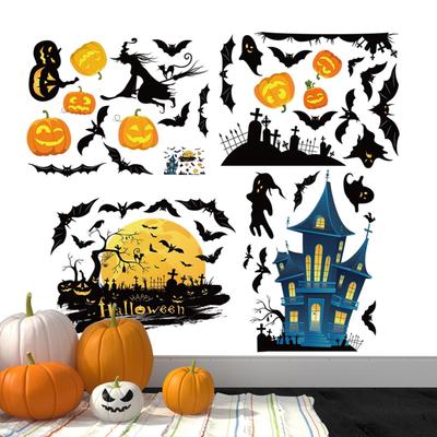 Halloween Aufkleber Kürbis Spinnen Geist Schatten Fensteraufkleber Hexe Tod Fledermaus Totenkopf Wandaufkleber Halloween Party Deko