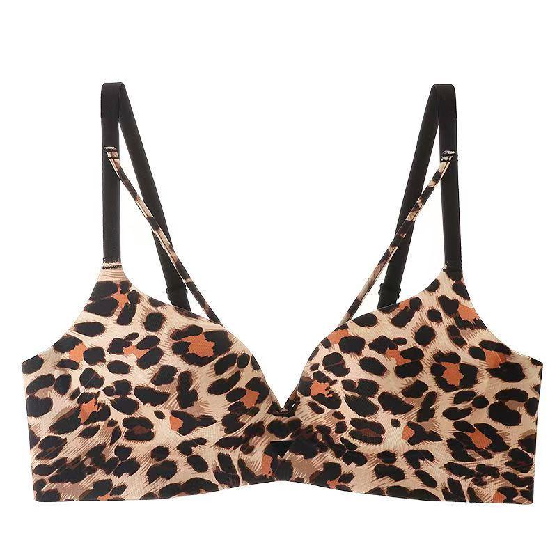 Leopard Print Push-Up Bra for Large Breasts: Slimming, Side Fat-Gathering, Anti-Sag, Sexy Back Design