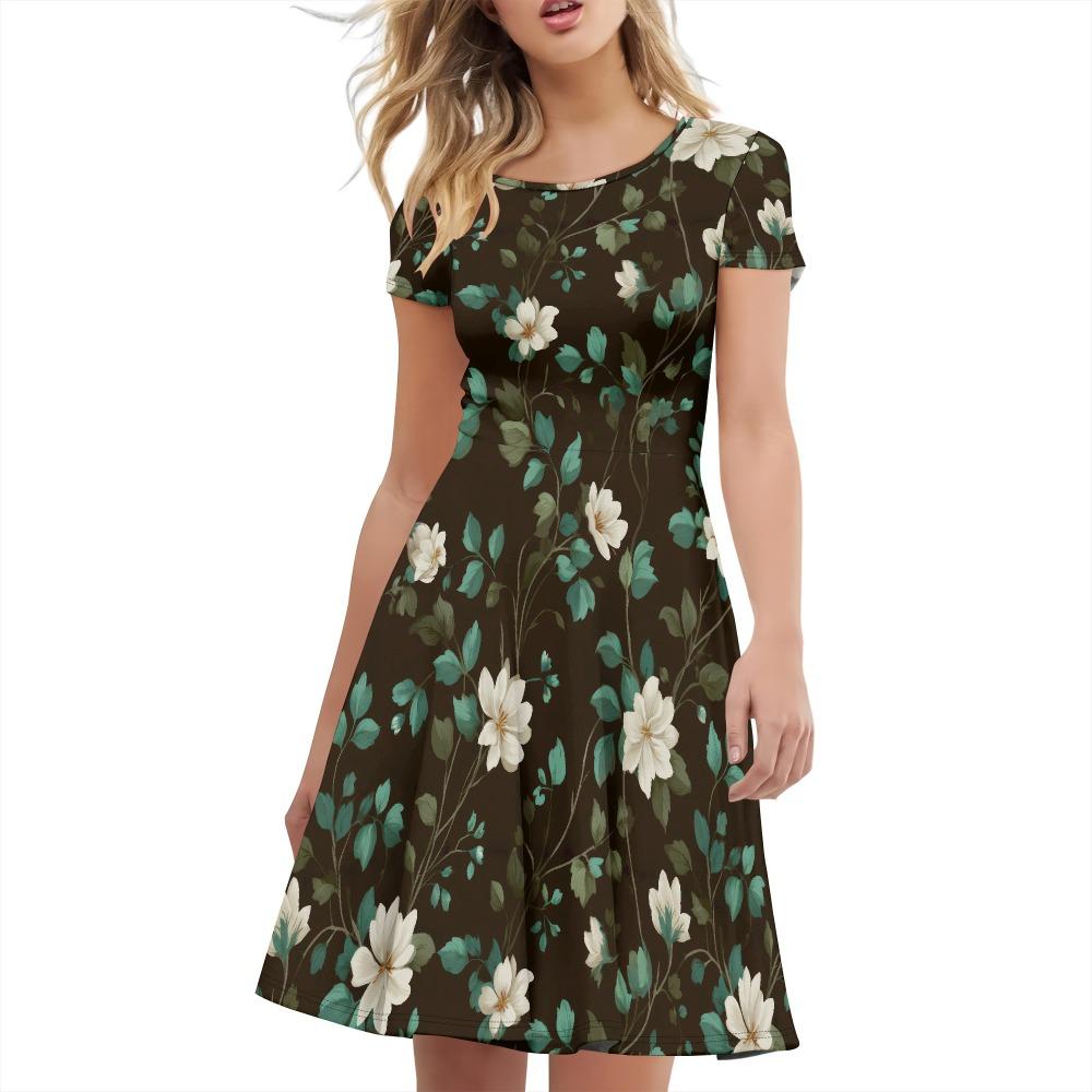 Casual Summer Dress for Women Beach Suspender Skirt Short-sleeved T-shirt Dress