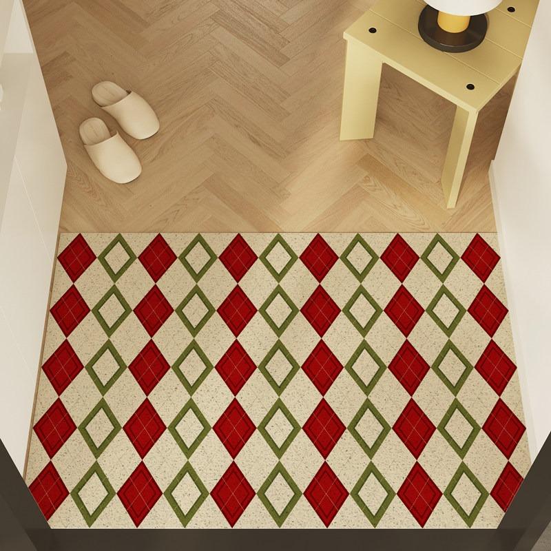 Entrance Door Mat Anti-slip Waterproof Dirt-resistant Floor Mats Pvc Leather Simple Striped Checkered Rug Home Decoration Carpet