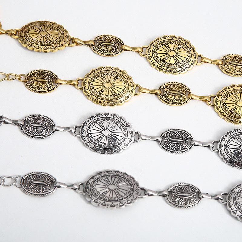 Retro Geometric Ethnic-Style Metal Waist Chain for Women