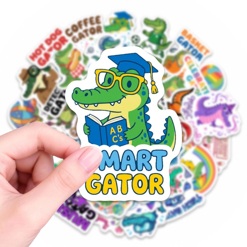 50 Cartoon Crocodile Fun Stickers, Waterproof Creative Hand Account Skateboard Notebook Water Cup Decorative Stickers