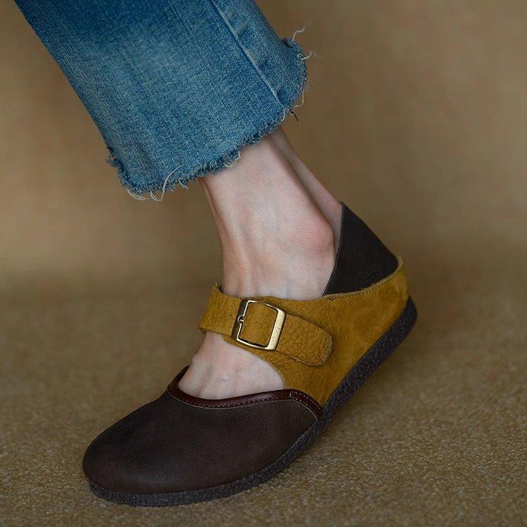 Cowhide version~ soft sole soft surface travel wear single shoes women 2025 new flat bottom Birkenstocks women's shoes flat heel strap shoes