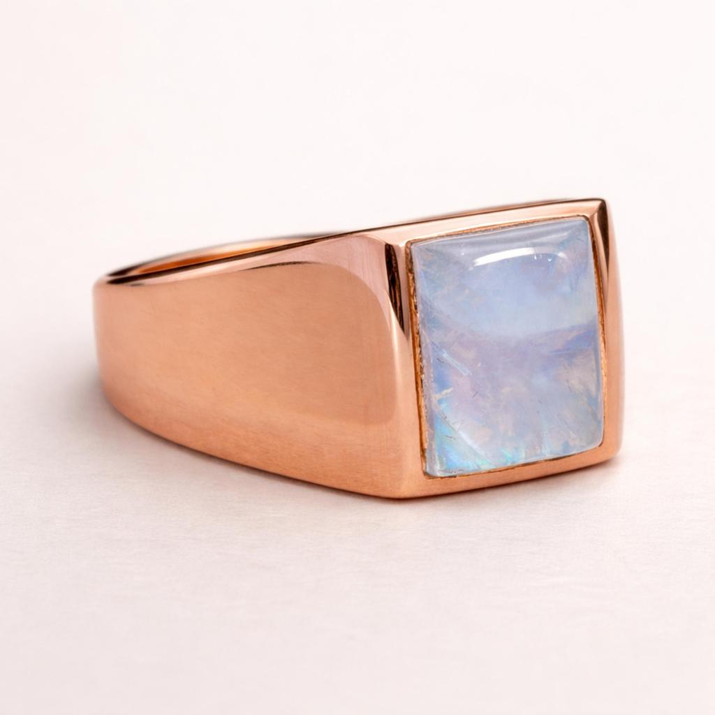 Rainbow Moonstone Signet Ring, Men Women 925 Solid Sterling Silver, Gemstone Ring, Handmade Jewelry, Gift for Partner