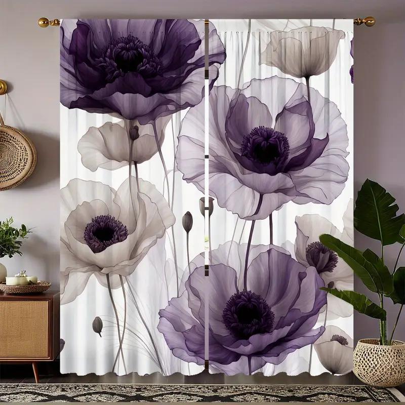 

Set Of 2 Watercolor Floral Curtain Drape Living Room Bedroom Window Decor Sheer For Made Polyester With Rod Pocket W100*H70(CM)-Grommet top&1PCS