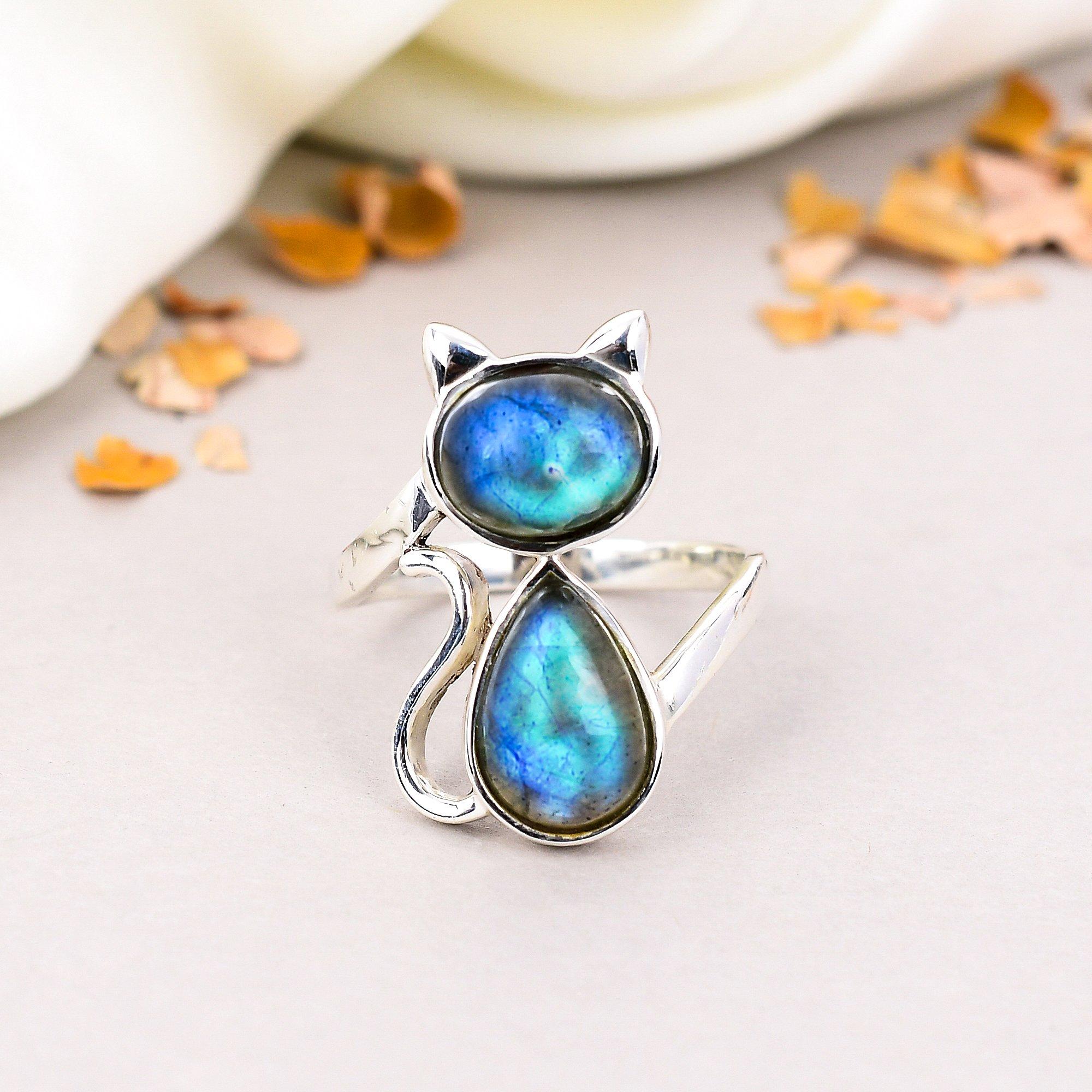 

Cat Ring 925 Sterling Silver Labradorite Gemstone Ring For Women 10