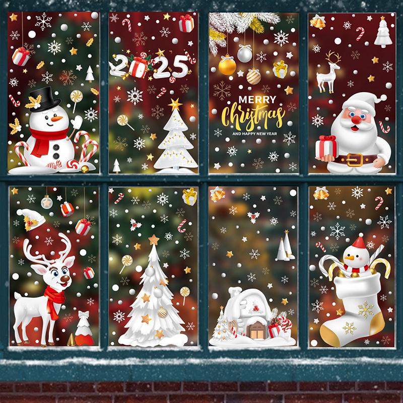 Christmas Candy Snow House Static Sticker, Christmas Glass Window Stickers, Christmas Window Stickers Decoration