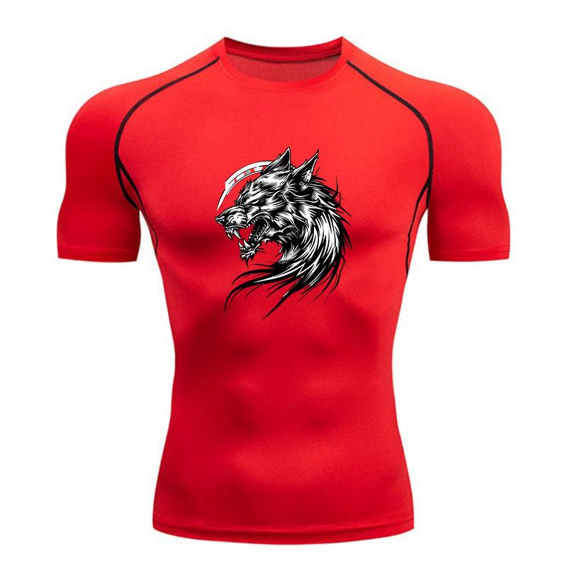 Men's Compression Workout T-Shirt, Ferocious Roaring Wolf Gr