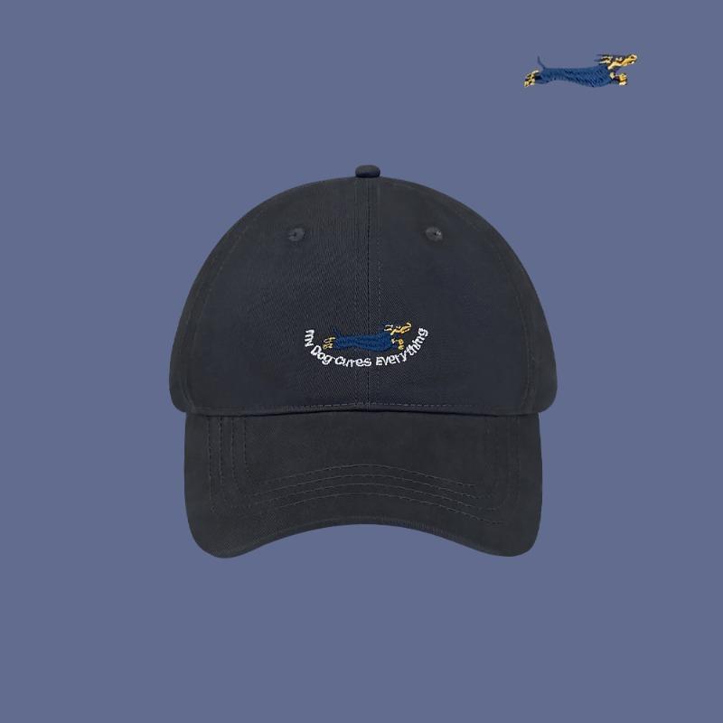 

New spring and summer cute puppy embroidered baseball hat wide brim female spring and summer sunshade showing face little couple cap Adjustable