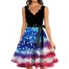 Sleeveless Scalloped Neckline Dress with Printed Flared Skirt and Waist Ribbon for Casual or Party Wear
