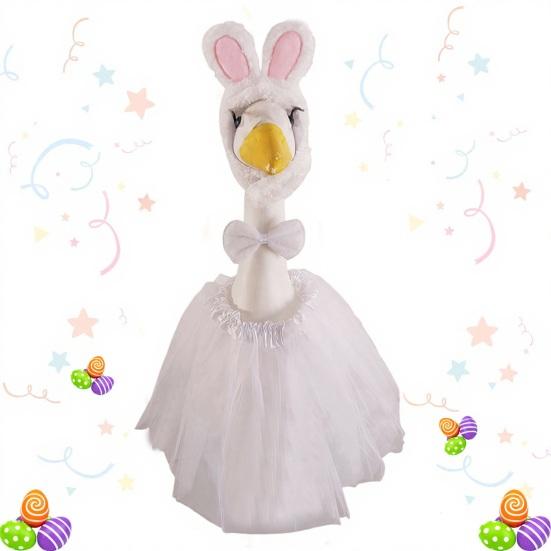 1 Set Porch Goose Bunny Outfit Easter Bunny Goose Costume Rabbit Ear Hat Bow Tie Dress Clothes for 23 Inch High Cement or Goose Lawn Yard Decor