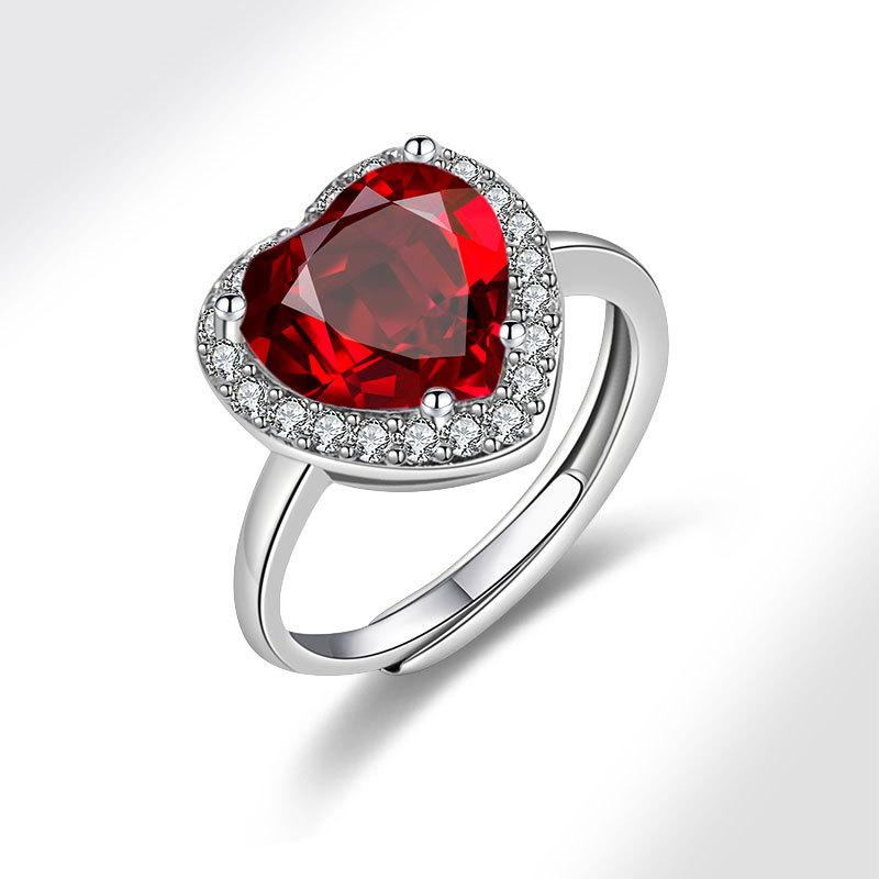 Pink Heart Shaped Ring Full Zircon Adjustable Open Index Finger Ring Romantic Colorful Gemstone Jewelry For Women