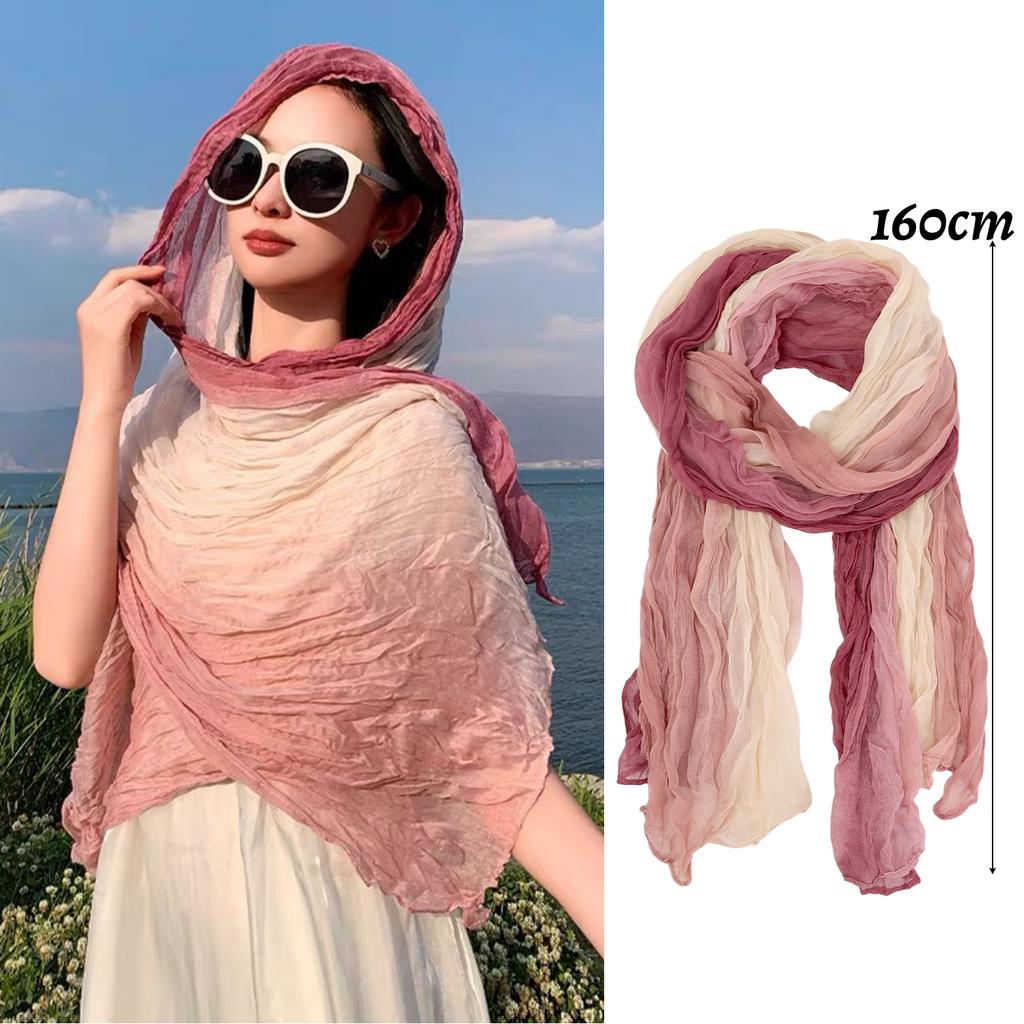 Bohemian Distressed Scarf Womens Crinkled Linen Wrap Desert Styling Headband Fashion Shawl Trendy Summer Accessory Headscarf