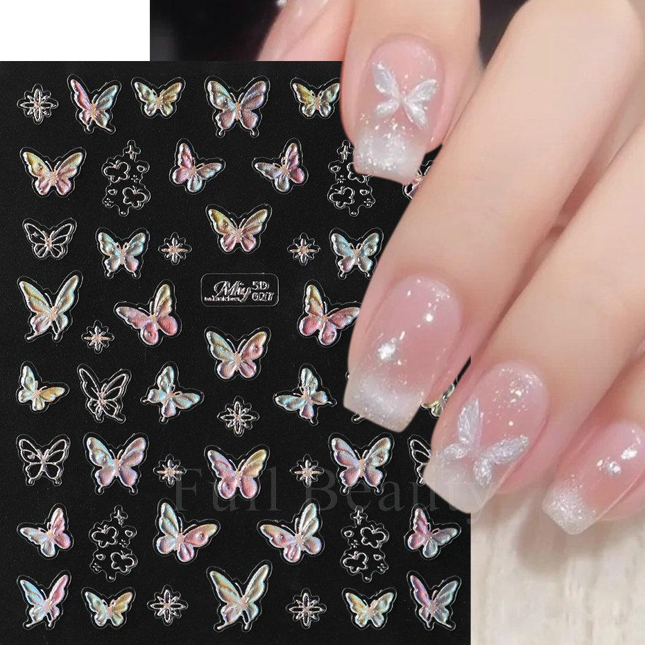 Nail Art Stickers Spring Fairy Spirit Aurora Shell Light Butterfly Star Micro-carving Adhesive Nail Stickers