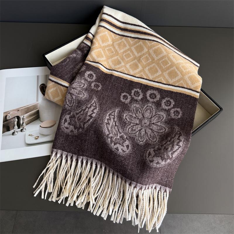 Neck Warmer Scarf For Women Men Winter Thickened Tassel Pashmina Shawl Faux Cashmere Warps Autumn Elegant Ladies Blanket