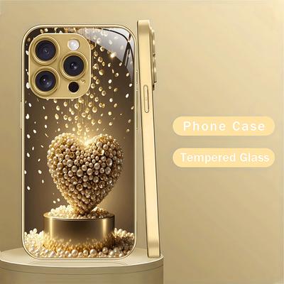 Złoty Wzór na Całej Powierzchni Metaliczna Farba Złote Szklane Etui na Telefon dla iPhone 16 15 14 13 Pro Max 12promax 11