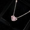 Korean Pink Crystal Heart Pendant Necklace for Woman Minimalist Jewelry Girl's Neck Chain 2025 New Light Luxury Party Gifts
