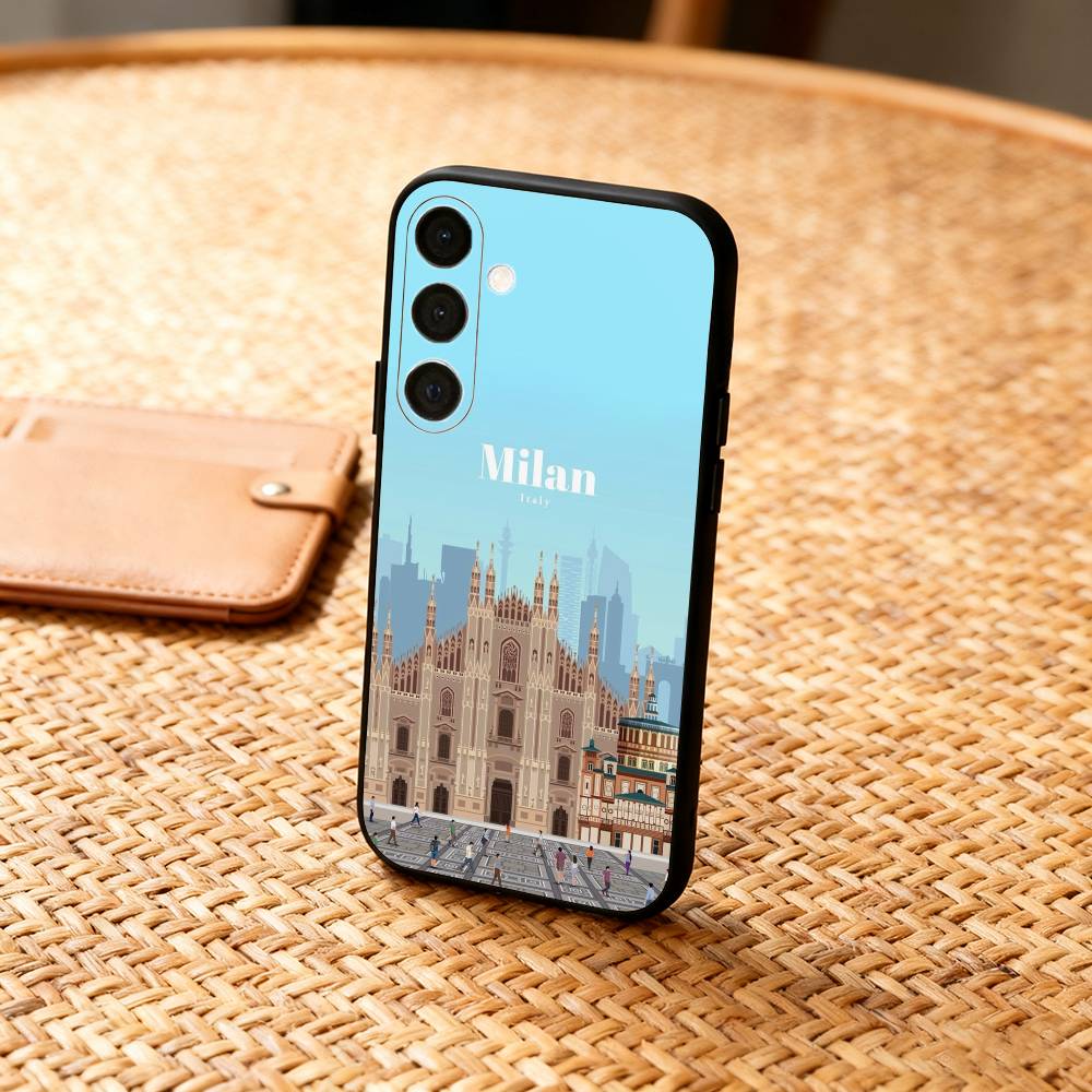 Milan city Phone Case For Samsung A73,72,71,A52,51,40,41,A22,A32,31,A13, Soft Black Shell