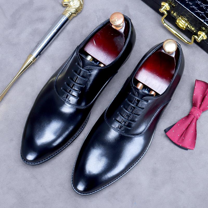 Fashion Full Grain Leather Men Vintage Italian Design Men Business Genuine Leather Dress Shoes Handmade Oxford Shoes For Men