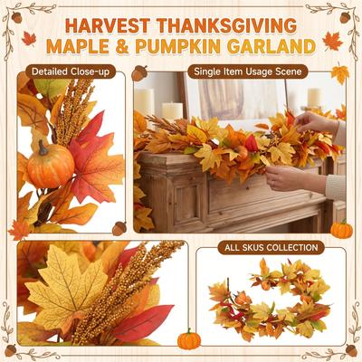 Guirlande de feuilles d'érable artificielles et de citrouilles pour la décoration intérieure d'automne de Thanksgiving
