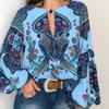 Dámská košile Barevný potisk Dlouhé rukávy Posádka Výstřih Bohaté barvy Retro Volný svetr Etnický styl Kulatý výstřih Dámská halenka Ženy Oblečení