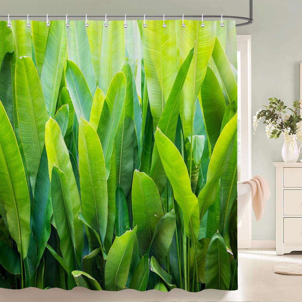 Green Plant Leaves Printed Shower Curtain Waterproof Polyester Curtain With Hook Decoration Bathroom Curtain 3D Shower Curtains