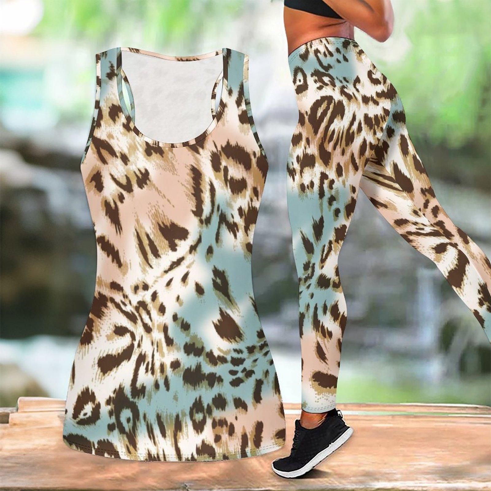 

Leopard Print Yoga Outfit for Women Fashion Workout Leggings Fitness Sports Casual Yoga Set Sports Suit XXL тоскана кольору