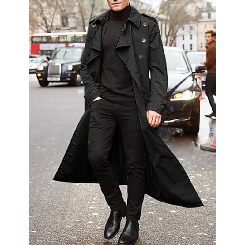 Men's Medium and Long Trench Coat European and American Men's Long Coat