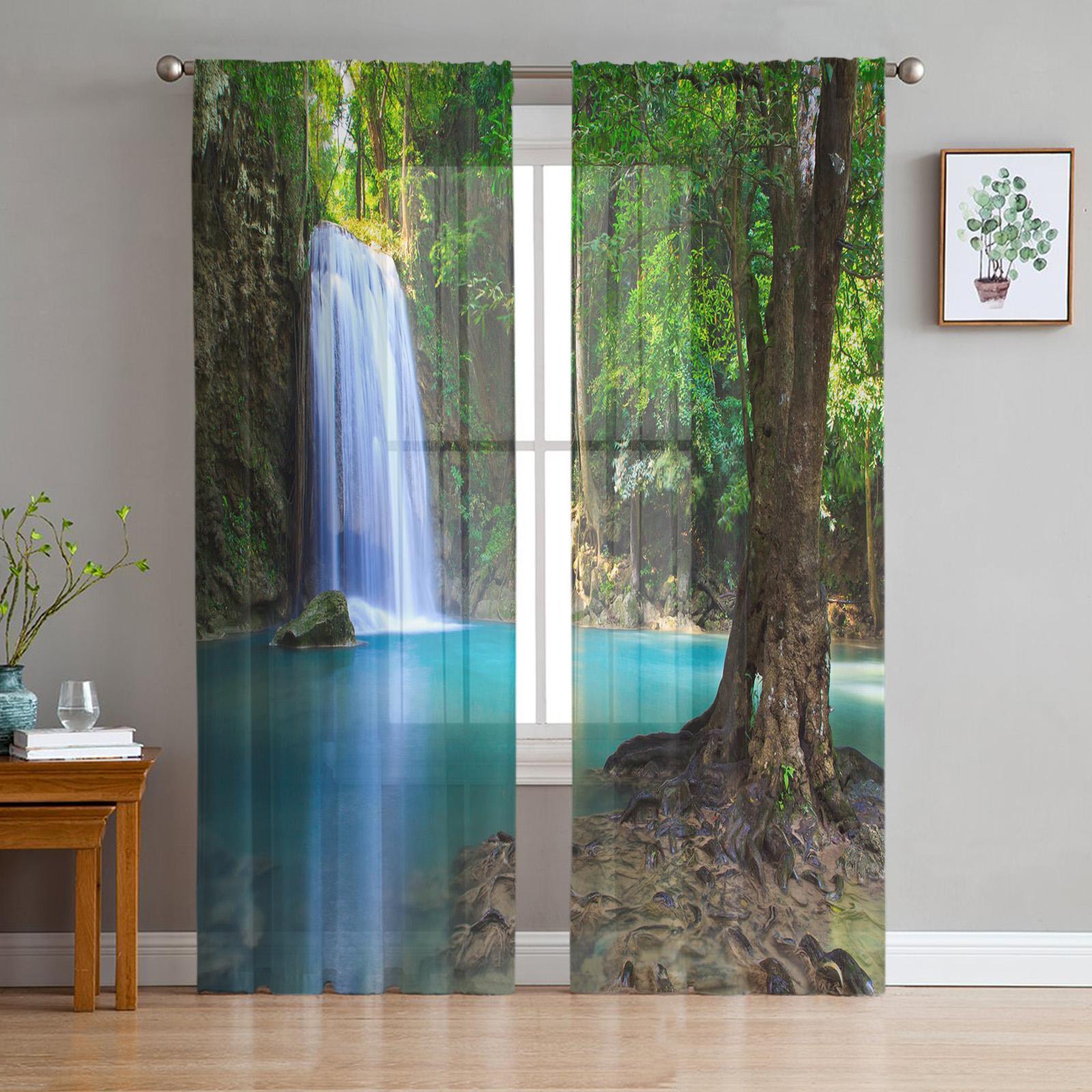 

Молодежные Прозрачные Шторы Для Спальни Водопад Лебединый Лес Кухня Кабинет Подвесные Шторы Гостиная Праздничный Декор Тюлевые Шторы 135W x 114H(cm)