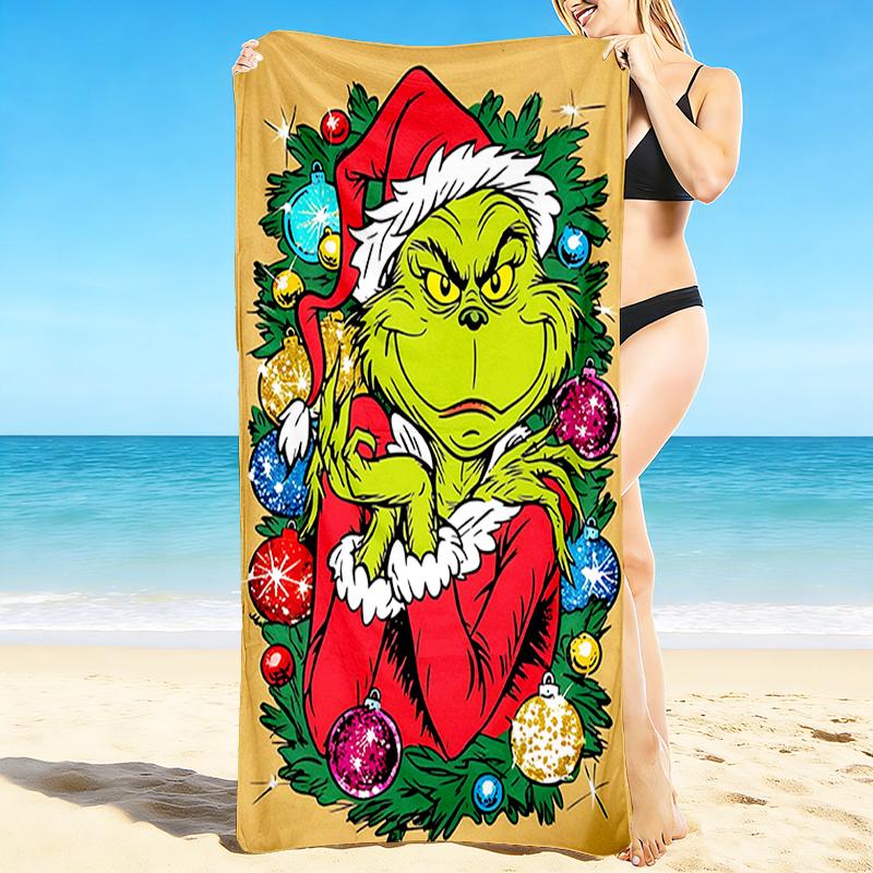 1Pc Grinch Christmas Ornament Beach Towel, Quick Dry, Multi-Use for Beach Pool Gym Yoga Home Travel, Christmas, Halloween, Xmas Gift S620