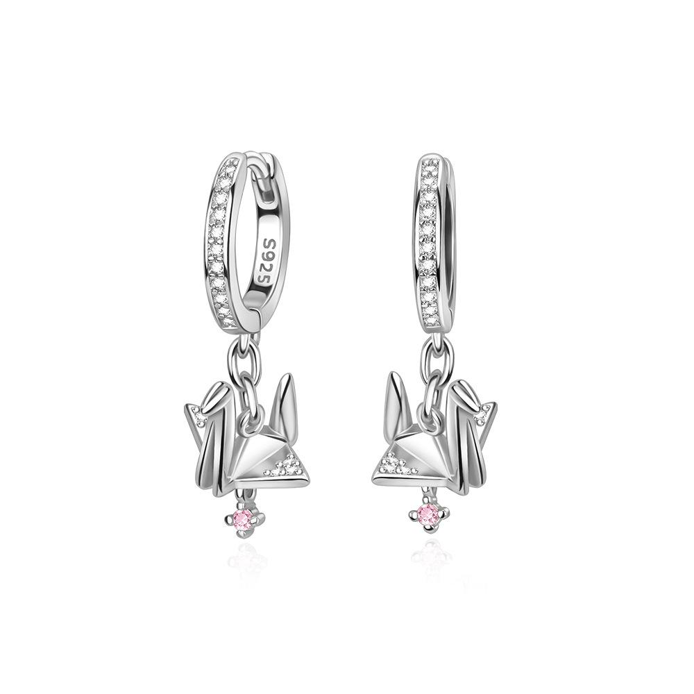 

S925 Silver Fashion Origami Crane Snake Earrings Thick Zircon Cross Ear Studs DIY Gift for Women