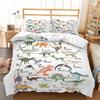 Colourful Dinosaur Duvet Cover For Kids Boys Girls Cartoon Dino Comforter Cover Floral Grass Mountain Bedding Set Wild Animal
