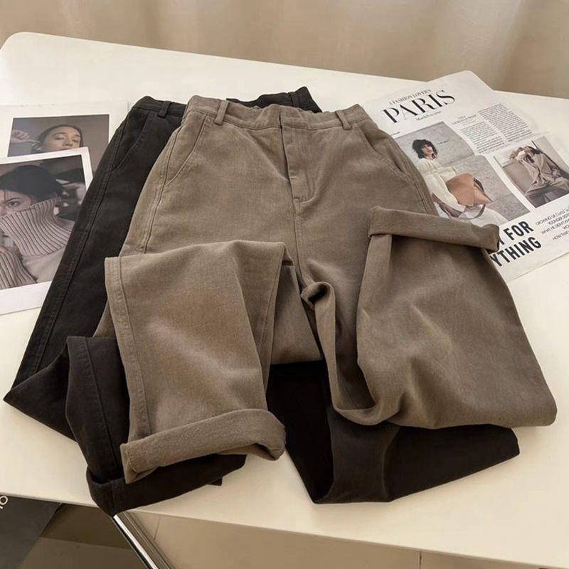 Plus Size High Waist Cargo Pants - Korean Style Loose Fit, Neutral BF Look, Spring Casual Straight Leg for Women, Up To 300 Jin