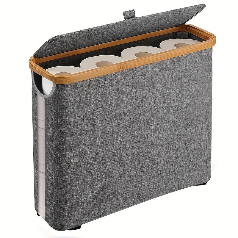 Large Capacity Toilet Paper Holder Foldable Space Saving Wood Frame with Gray Fabric End No Installation Required Toilet Paper Storage Containers