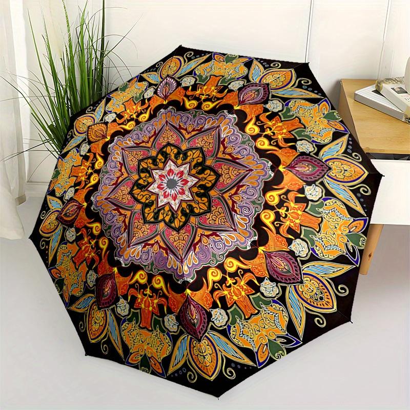 1pc Mandala Patterns Automatic Open/Close Umbrella with One Touch Button,, Windproof Design   Lightweight Portable Umbrella for Women & Men6084