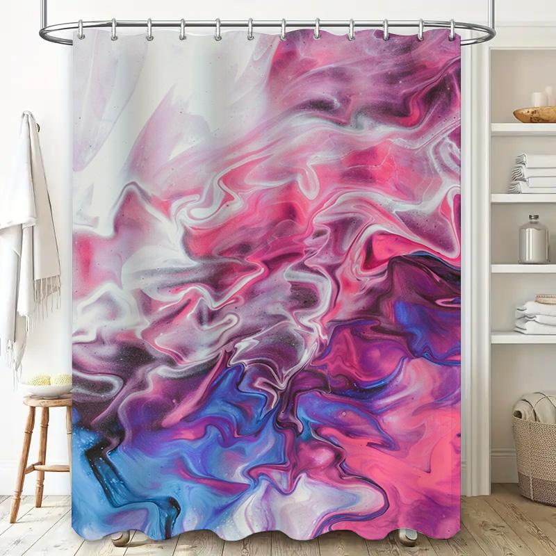 Abstrakter Aquarell-Duschvorhang Rosa Blau Marmor-Design Für Badezimmer-Dekoration Polyesterstoff Mit Haken-Set (Weiß)