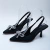 Sandali Ciabatte Donna Cristallo Festa Sexy Neri Punta Fiocco Cinturino Posteriore Sandali Tacchi Alti Stiletto con Strass Scarpe Donna