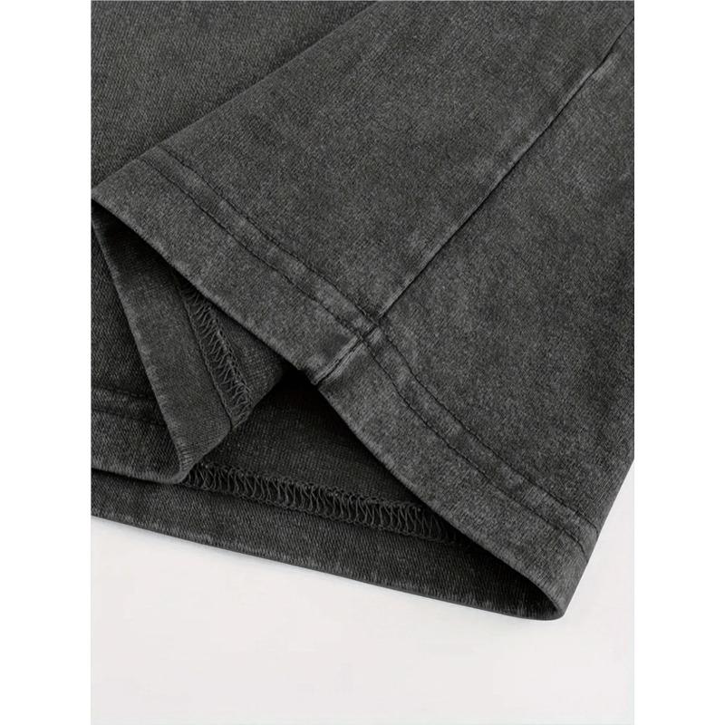 European Size Abstract Face Print Summer Trendy Oversized Shoulder Sleeve Extra Large Vintage Distressed Pure Washed Craft Round Neck T Shirt