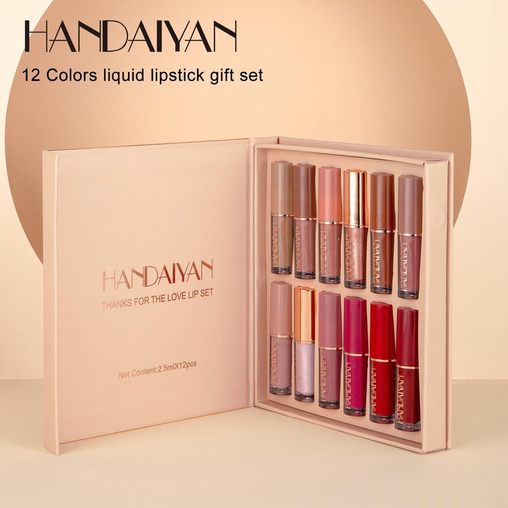 HANDAIYAN 12-Farben Samt Matt Lipgloss Set - Flüssiger Lippenstift Geschenkbox Set, Nicht klebriger Lipgloss