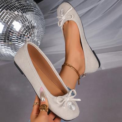Flache Slipper mit Schleifenstickerei für Damen Herbst Weiche Sohle Rutschfest Flache Schuhe Frau Übergröße Komfort Leichtgewichtige Freizeitschuhe