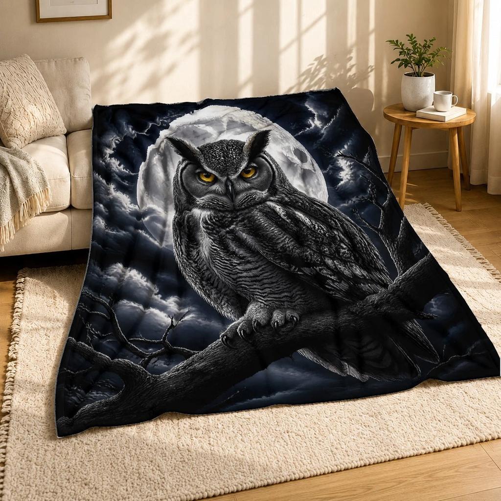 Owl On Moonlit Branch Coral Fleece Blanket