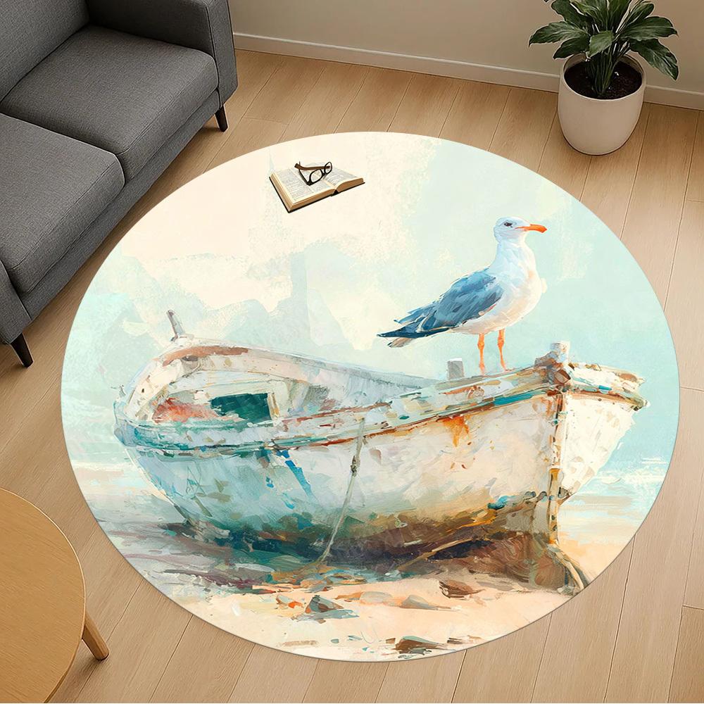 1PC boat seagull Office Round Area Rug, Under Office Chairs Bedroom Living Room Home Decor, Carpet for Office -1110139