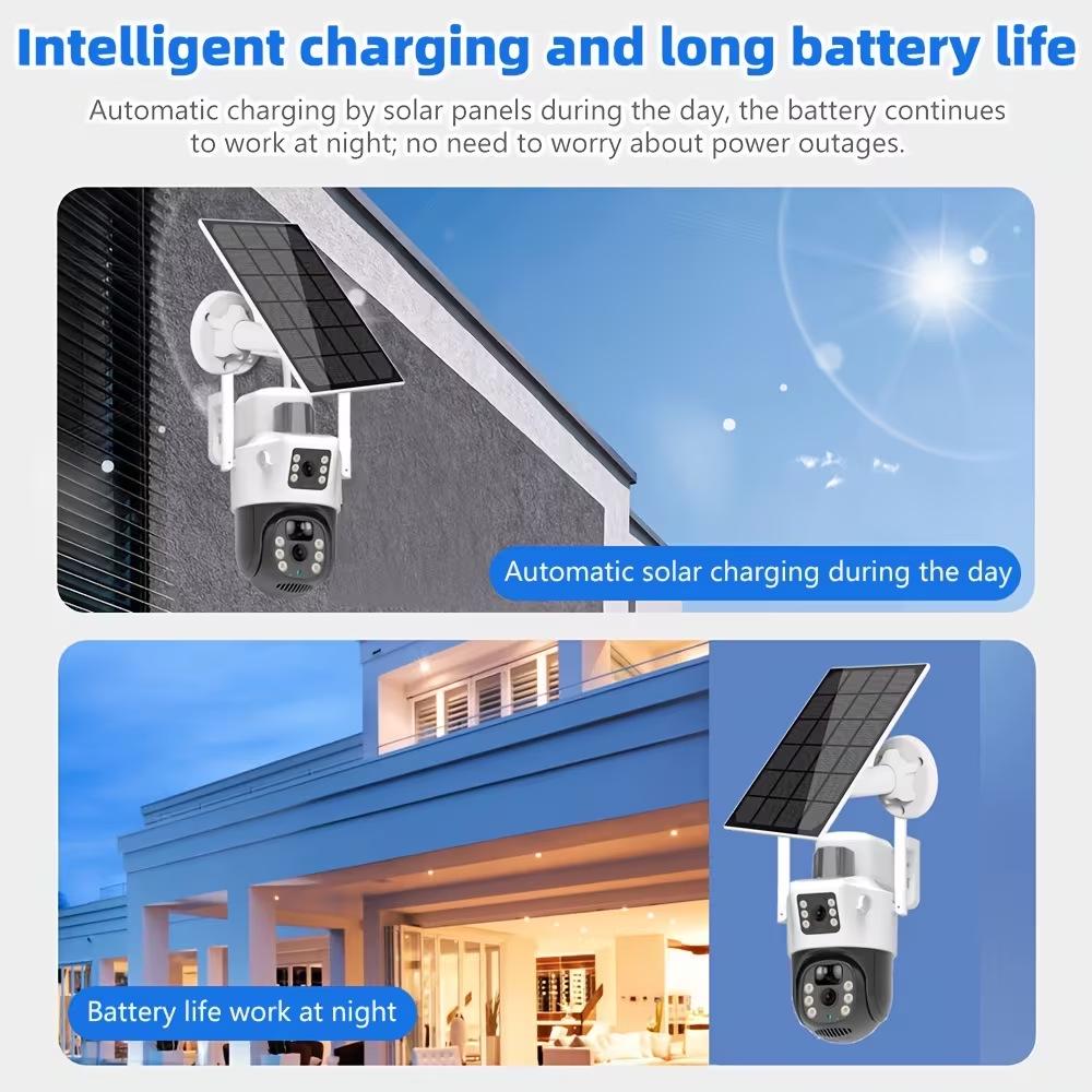 4G Outdoor Dual-View Solar Surveillance Camera with Panoramic Vision for Home