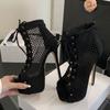 Spring Autumn Peep Toe Zip Mesh Ankle Boots Women Pumps Fashion Corss Lace Up Platform High Heels Stripper Pole Dance Shoe