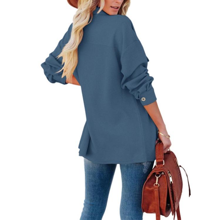 Winter Damen Unifarben Einreiher Langarm Tasche Jacke Mode Herbst