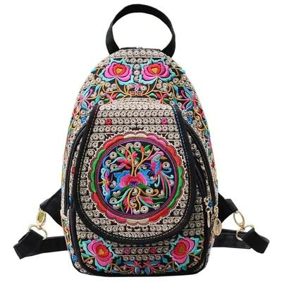 Handmade Embroidered Design Canvas Backpack Women Small Ethnic Rucksack Knapsack Female Travel Multifunction Shoulder Chest Bag
